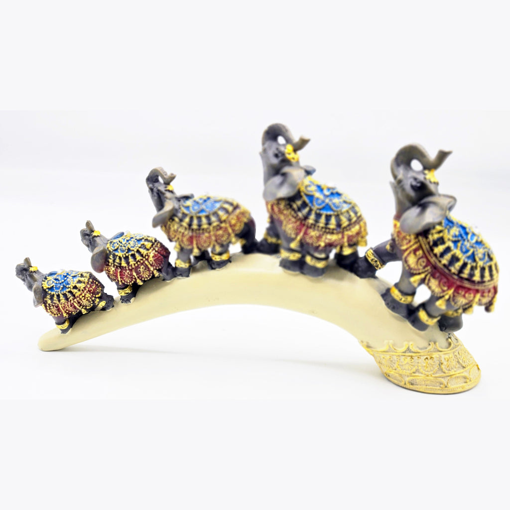 Dalax- Elephant Family Thai Elephant Buddha Buddhist Collectible Statue Baby and mama on Bridge Trunk, Wealth Lucky Figurines Gift & Collectible Home Office Décor Accent, Centerpiece