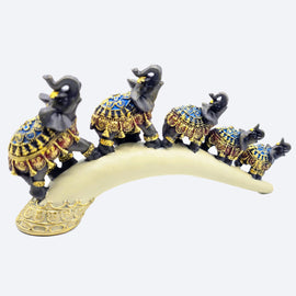Dalax- Elephant Family Thai Elephant Buddha Buddhist Collectible Statue Baby and mama on Bridge Trunk, Wealth Lucky Figurines Gift & Collectible Home Office Décor Accent, Centerpiece
