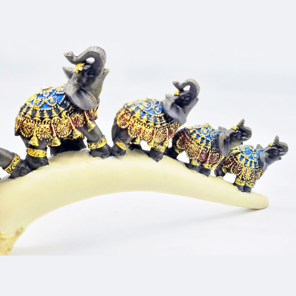 Dalax- Elephant Family Thai Elephant Buddha Buddhist Collectible Statue Baby and mama on Bridge Trunk, Wealth Lucky Figurines Gift & Collectible Home Office Décor Accent, Centerpiece