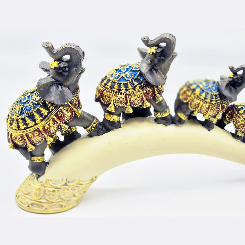 Dalax- Elephant Family Thai Elephant Buddha Buddhist Collectible Statue Baby and mama on Bridge Trunk, Wealth Lucky Figurines Gift & Collectible Home Office Décor Accent, Centerpiece