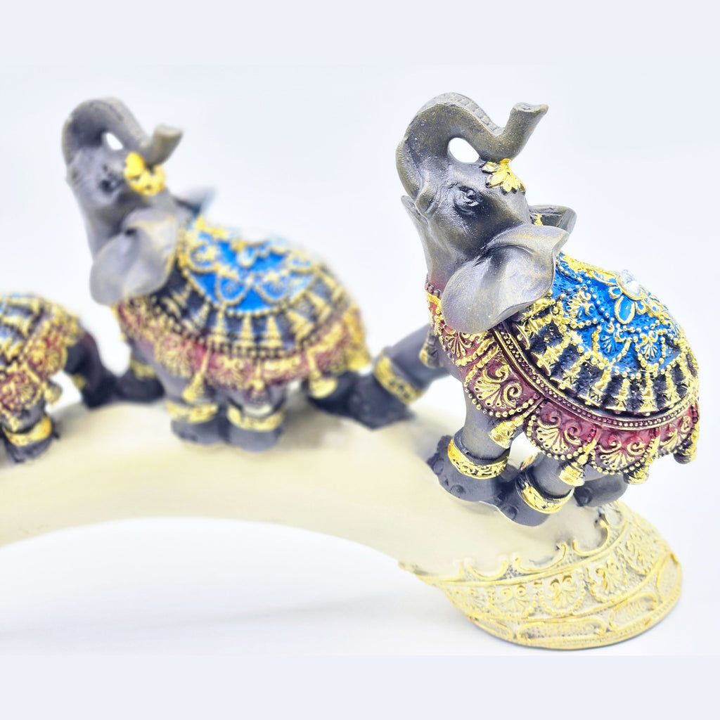 Dalax- Elephant Family Thai Elephant Buddha Buddhist Collectible Statue Baby and mama on Bridge Trunk, Wealth Lucky Figurines Gift & Collectible Home Office Décor Accent, Centerpiece