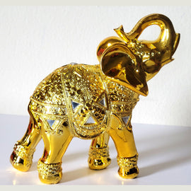 Dalax- 8” (H) Gold Color Elegant Elephant Statue With Trunk Facing Upwards Collectible Wealth Lucky Elephant Figurine, Home Office Decoration