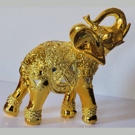 Dalax- 10” (H) Gold Color Elegant Elephant Statue with Trunk Facing Upwards Collectible Wealth Lucky Elephants Figurine, Perfect for Home Decor, Office Decoration Ornaments Statues Gifts Set
