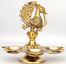 Decorative Brass Handmade Diya Deepak Brass Oil Lamp Decorative Diyas Handcrafted Diya for Pooja Mandir, Peacock Design Home Decor