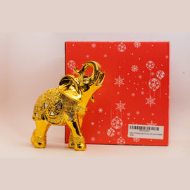 Set of 2 Dalax- 10” (H) Gold Color Elegant Elephant Statue with Trunk Facing Upwards Collectible Wealth Lucky Elephants Figurine, Perfect for Home Decor, Office Decoration Ornaments Statues Gifts Set