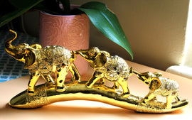 8 Sets of Dalax-Set of 3 Gold Color feng shui elephant collectible statue on Bridge Trunk, Wealth Lucky figurines perfect for home office decor
