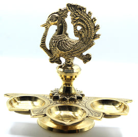 Decorative Brass Handmade Diya Deepak Brass Oil Lamp Decorative Diyas Handcrafted Diya for Pooja Mandir, Peacock Design Home Decor