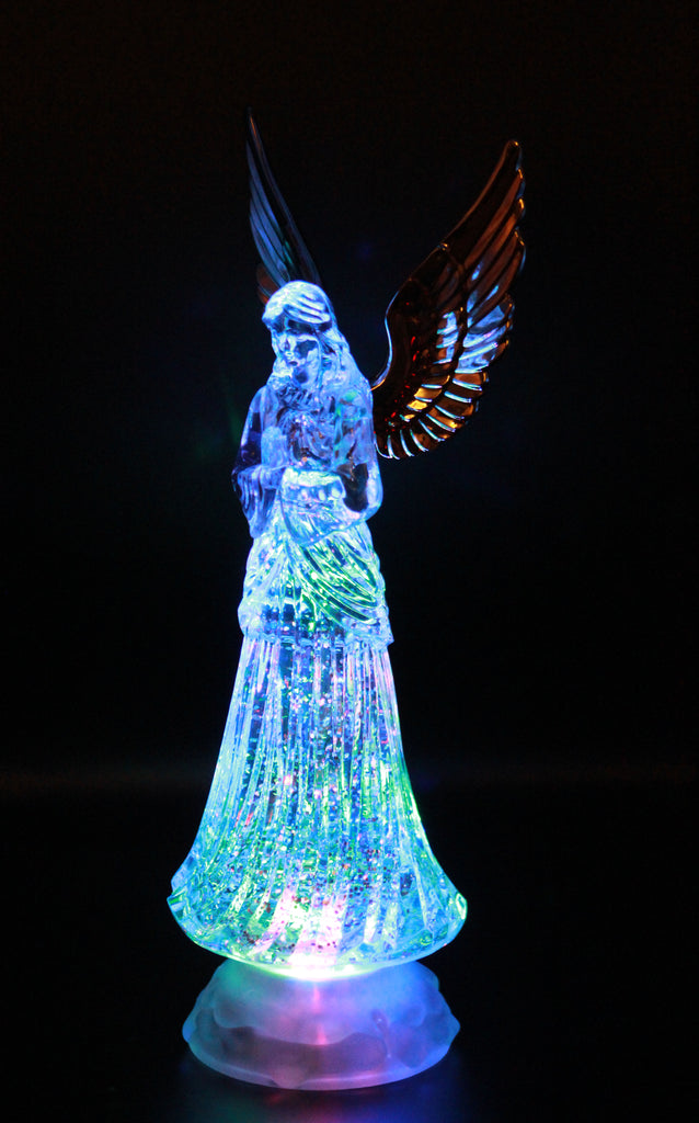 Dalax- Angel LED Lighted Sparkling Color Changing Snow Globe  12'' Prayer Angel Swirling Glitter Golden Wings Statue Home Decor Figurine