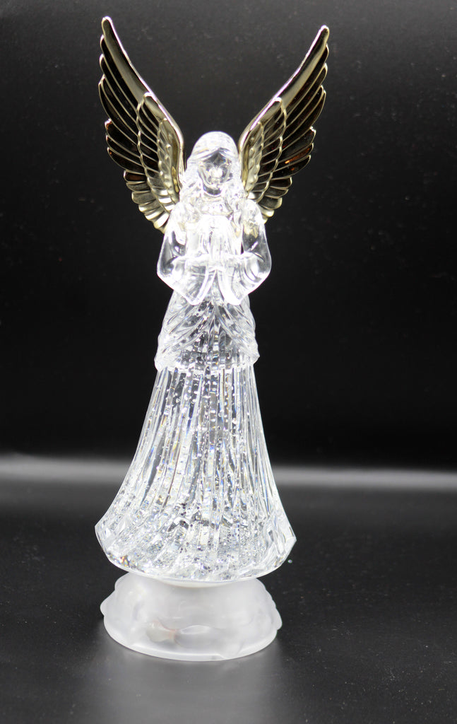 Dalax- Angel LED Lighted Sparkling Color Changing Snow Globe  12'' Prayer Angel Swirling Glitter Golden Wings Statue Home Decor Figurine