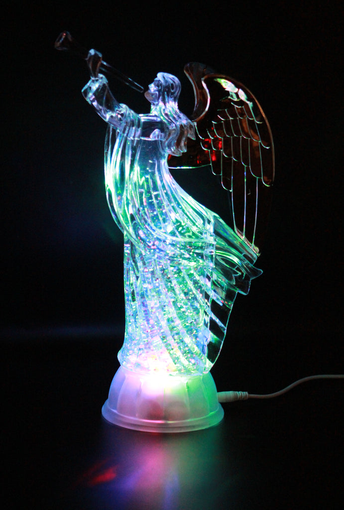 Dalax- Electric-Led Light Up Figurine Swirling Glitter Lighted Sparkling Multi-Color Changing 12'' Angel Trumpet Statues Home Decorations Statue