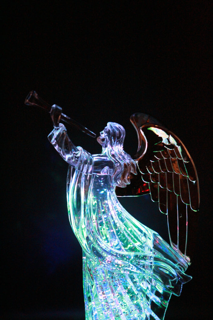 Dalax- Electric-Led Light Up Figurine Swirling Glitter Lighted Sparkling Multi-Color Changing 12'' Angel Trumpet Statues Home Decorations Statue