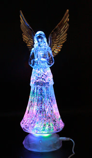 Dalax- Angel LED Lighted Sparkling Color Changing Snow Globe  12'' Prayer Angel Swirling Glitter Golden Wings Statue Home Decor Figurine