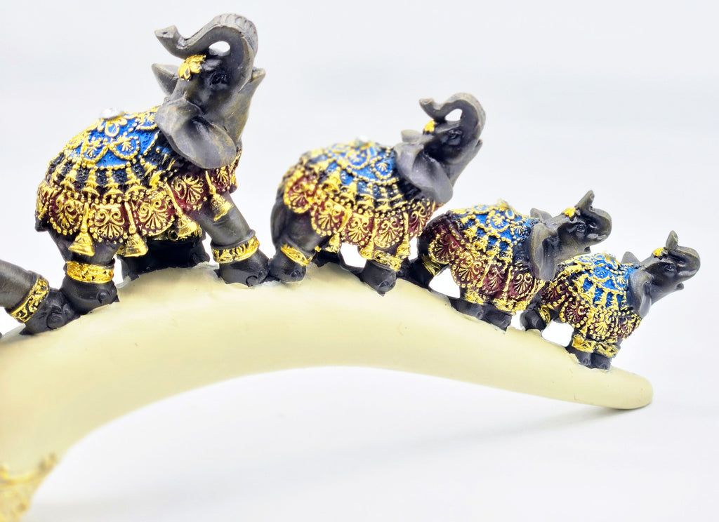Dalax- Elephant Family Thai Elephant Buddha Buddhist Collectible Statue Baby and mama on Bridge Trunk, Wealth Lucky Figurines Gift & Collectible Home Office Décor Accent, Centerpiece