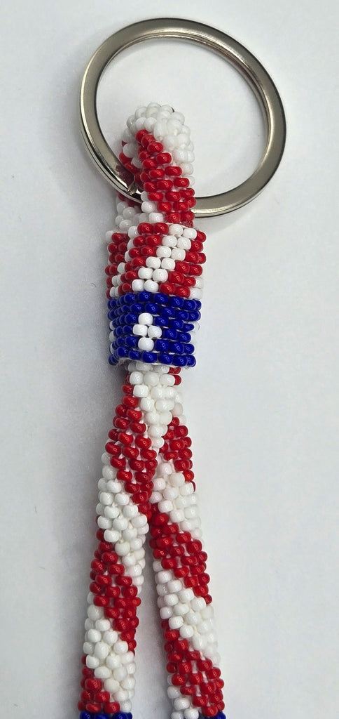 Handmade American Flag Design Beaded Keychain Bracelet Patriotic Color Glass Beaded Car Key Holder Wristlet for Women Keychain Bracelet Cute Keychain Accessories Cute Wrist Strap Gift