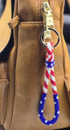 Handmade American Flag Design Beaded Keychain Bracelet Patriotic Color Glass Beaded Car Key Holder Wristlet for Women Keychain Bracelet Cute Keychain Accessories Cute Wrist Strap Gift