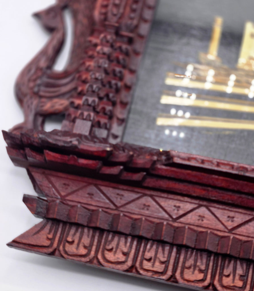 Handmade Peacock Wooden Photo Frame – Traditional Nepal Newari Window Design with Hay Art of Gautam Buddha’s Birthplace, Maya Devi Temple Lumbini Wall Décor Handmade Art, Hand Carved Wooden Home Decoration Artisan Craft From Nepal.