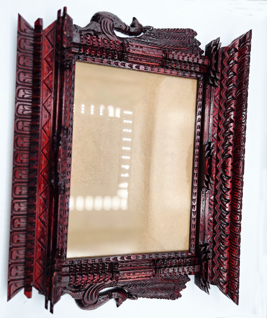 Handmade Peacock Wooden Photo Frame – Traditional Nepal Newari Window Design  Wall Décor Handmade Art, Hand Carved Wooden Home Decoration Artisan Craft From Nepal.