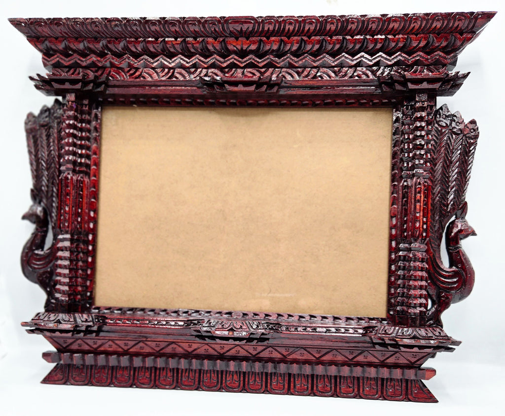 Handmade Peacock Wooden Photo Frame – Traditional Nepal Newari Window Design  Wall Décor Handmade Art, Hand Carved Wooden Home Decoration Artisan Craft From Nepal.