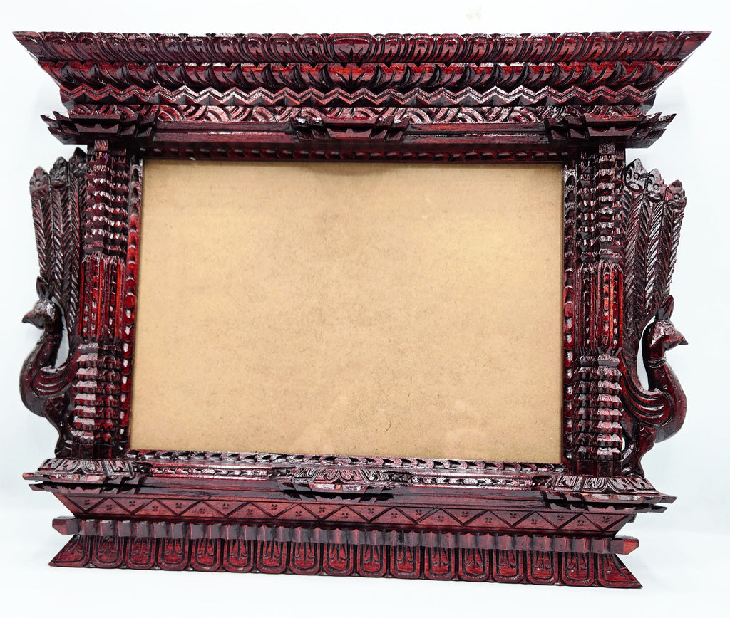 Handmade Peacock Wooden Photo Frame – Traditional Nepal Newari Window Design  Wall Décor Handmade Art, Hand Carved Wooden Home Decoration Artisan Craft From Nepal.