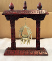 Handcrafted Wooden Swing with Brass Diya Panas | Traditional Nepal Home Décor | Temple Jhula Oil Lamp Holder | Vintage Ethnic Carved Showpiece