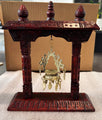 Handcrafted Wooden Swing with Brass Diya Panas | Traditional Nepal Home Décor | Temple Jhula Oil Lamp Holder | Vintage Ethnic Carved Showpiece