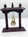 Handcrafted Wooden Swing with Brass Diya Panas | Traditional Nepal Home Décor | Temple Jhula Oil Lamp Holder | Vintage Ethnic Carved Showpiece