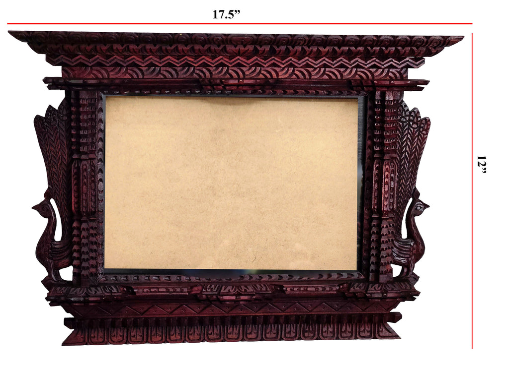 Handmade Peacock Wooden Photo Frame – Traditional Nepal Newari Window Design  Wall Décor Handmade Art, Hand Carved Wooden Home Decoration Artisan Craft From Nepal.