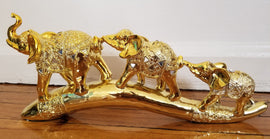 8 Sets of Dalax-Set of 3 Gold Color feng shui elephant collectible statue on Bridge Trunk, Wealth Lucky figurines perfect for home office decor