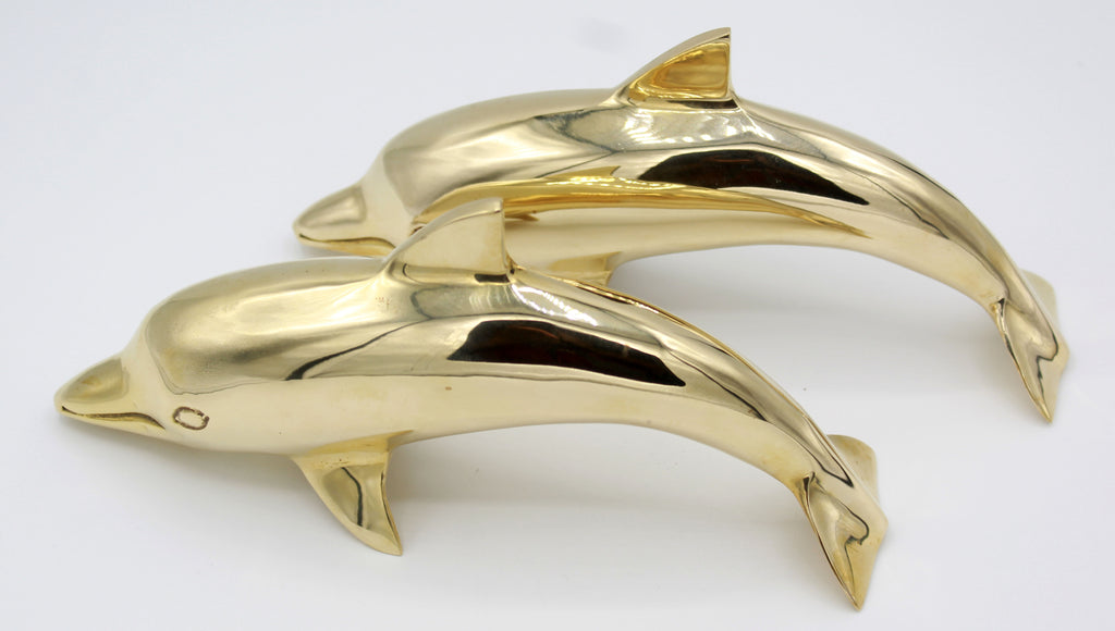 Set of 2 Collectible Handcrafted Brass Vintage Dolphin Statue