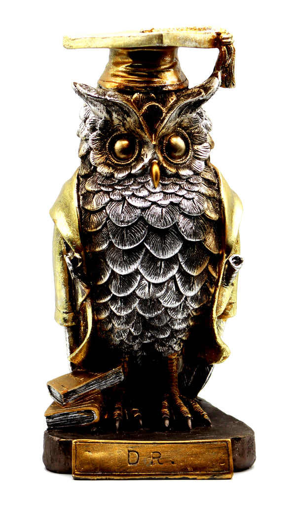 Dr. Owl Lucky Charm with Graduation Cap and Book Statue Animal Figurines Home Decor