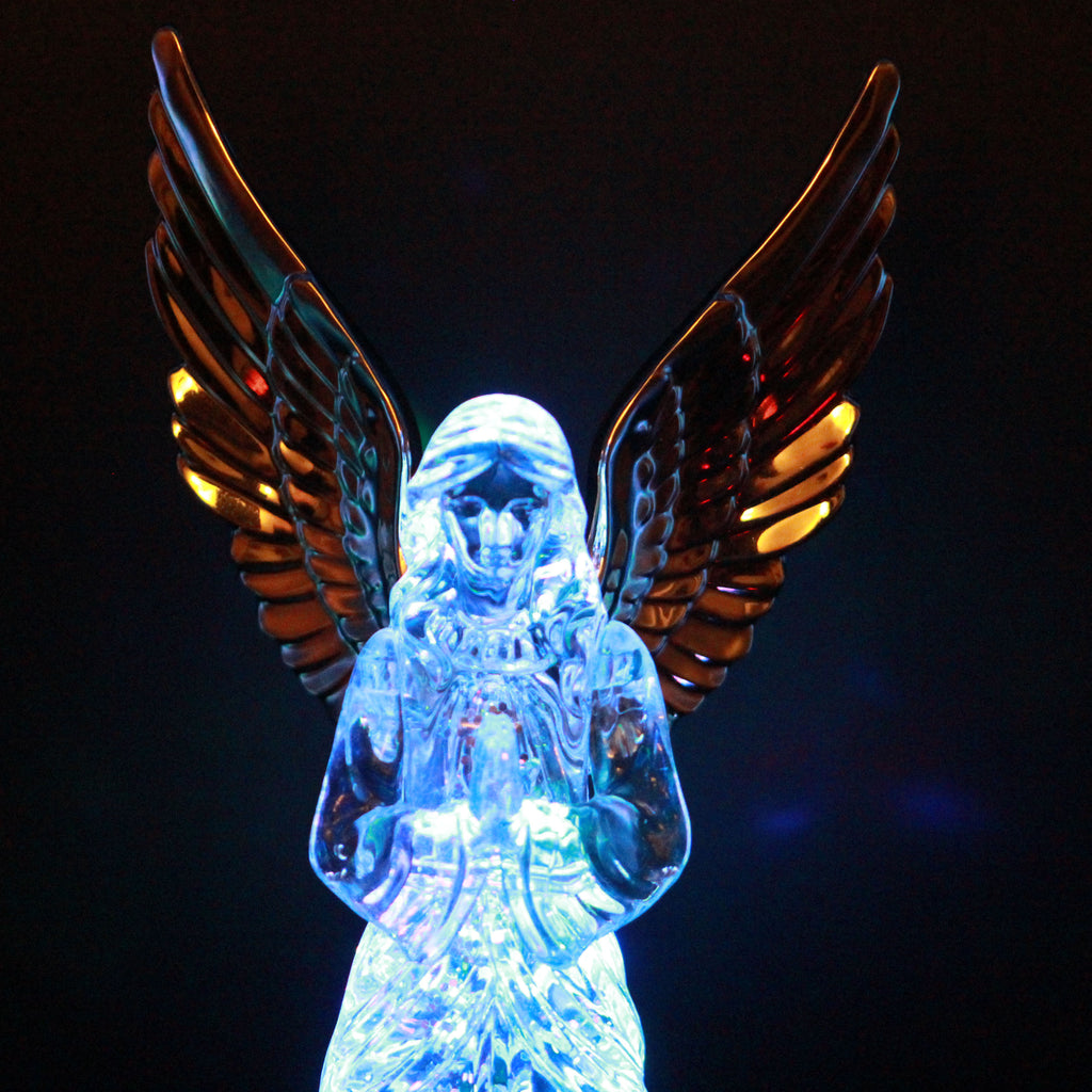 Dalax- Angel LED Lighted Sparkling Color Changing Snow Globe  12'' Prayer Angel Swirling Glitter Golden Wings Statue Home Decor Figurine